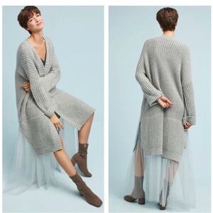 Anthropology AMADI xtra long Cozy Chunky Knit Gray Duster Cardigan Medium Large